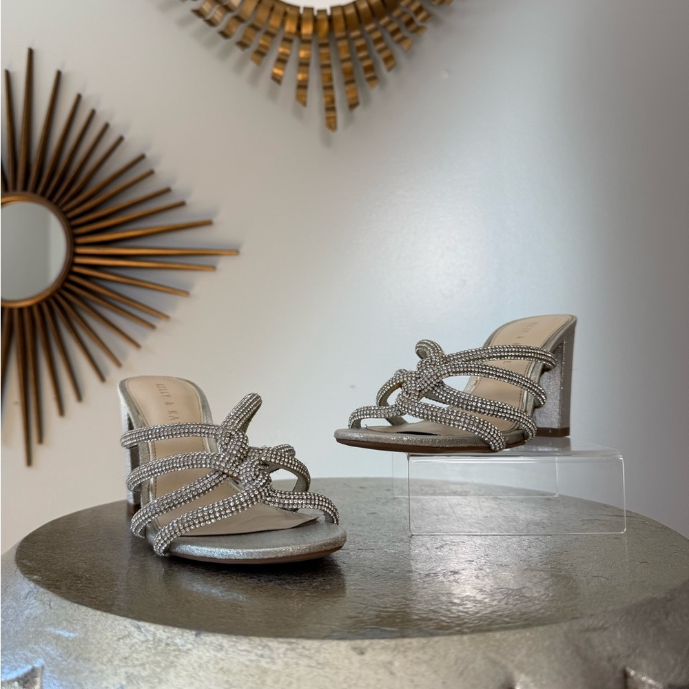 Kelly & Katie - Silver Strappy Sandals with Rhinestone Adornments
